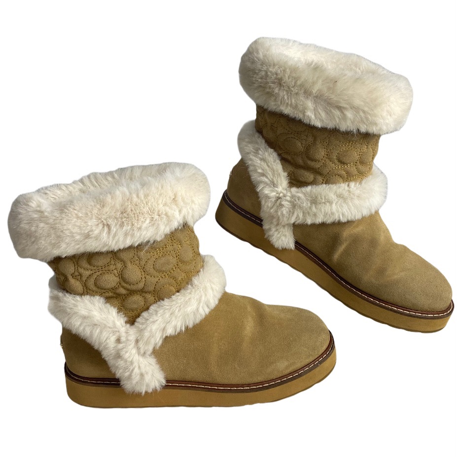 Coach Izzie Signature Suede Faux Fur Boots Tan 8.5
